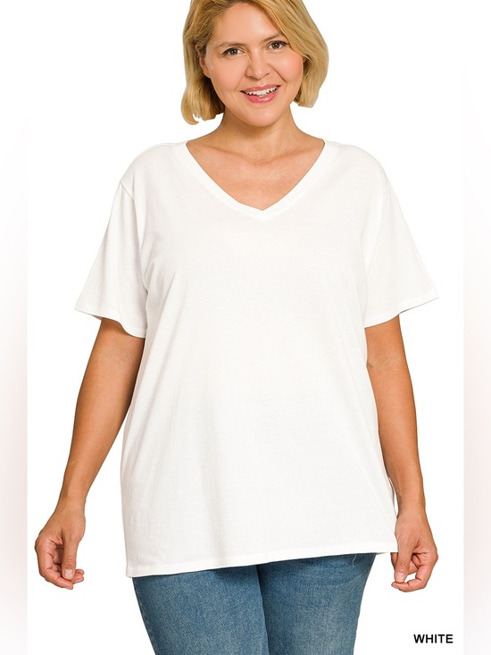 Zenana Tops - Zenana PLUS BOYFRIEND V-NECK TEE